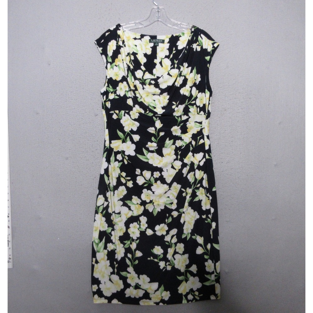 Lauren Ralph Lauren Dress 14Floral Cowl Neck Ruched Church‎ Career Timeless Boho